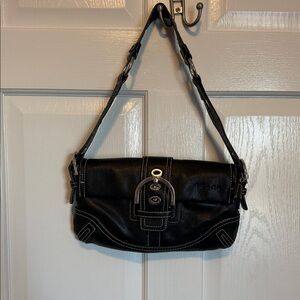 Coach Black Leather Shoulder Bag with Buckle